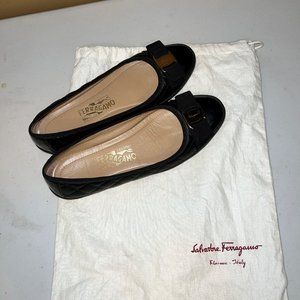Salvatore Ferragamo Black Quilted Leather Flats Size EU 38, US 7.5
